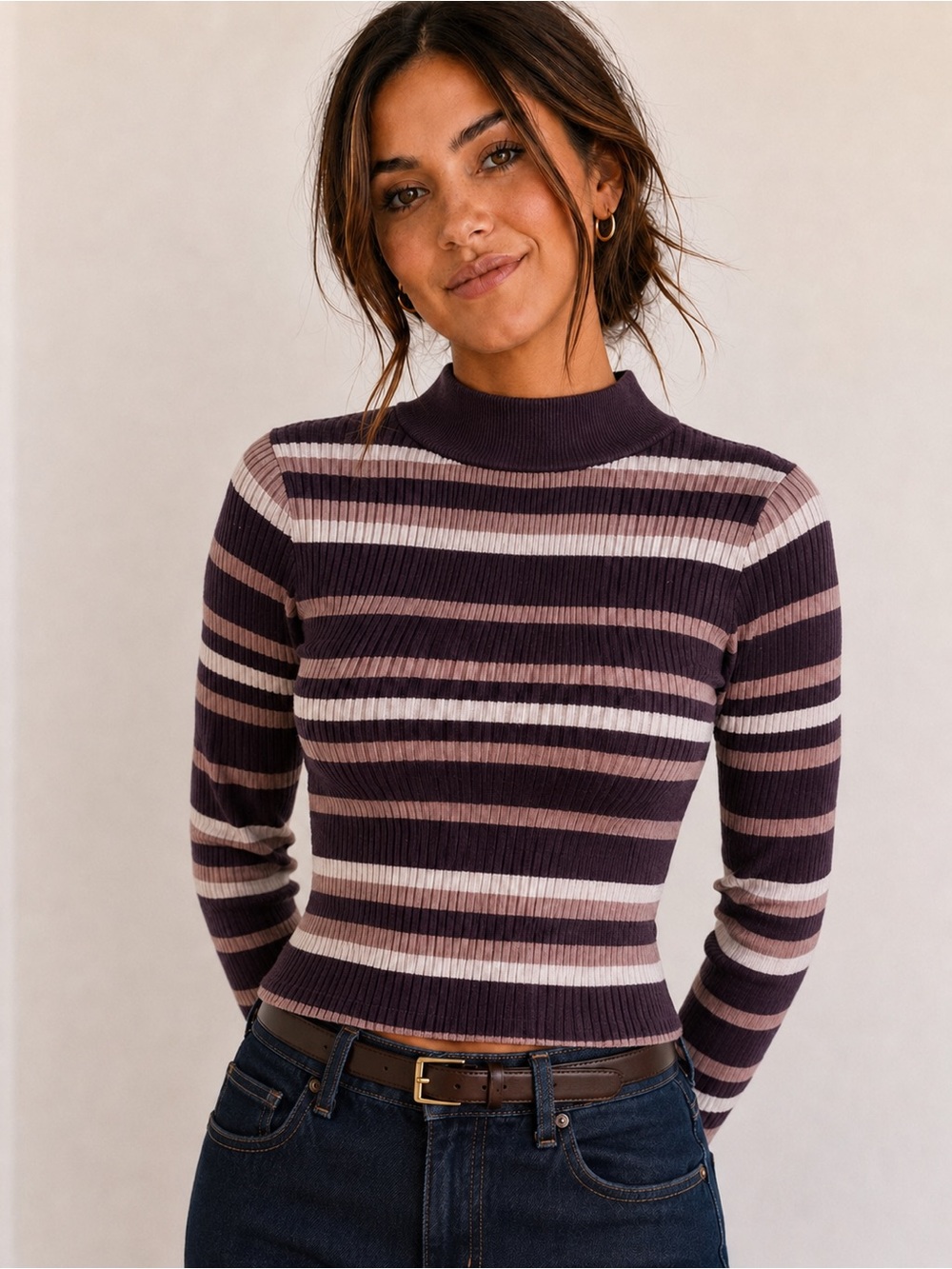 Striped Ribbed Crop Top in Plum and Blush